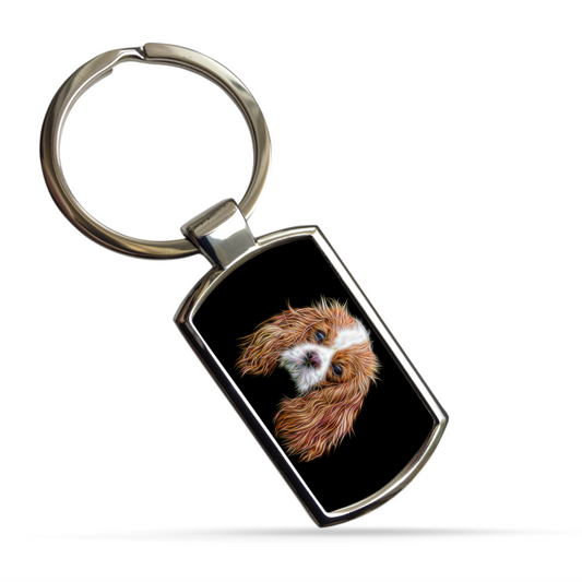 Blenheim King Charles Spaniel Metal Rectangle Keyring