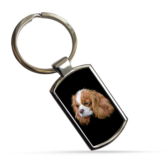 Blenheim King Charles Spaniel Metal Rectangle Keyring