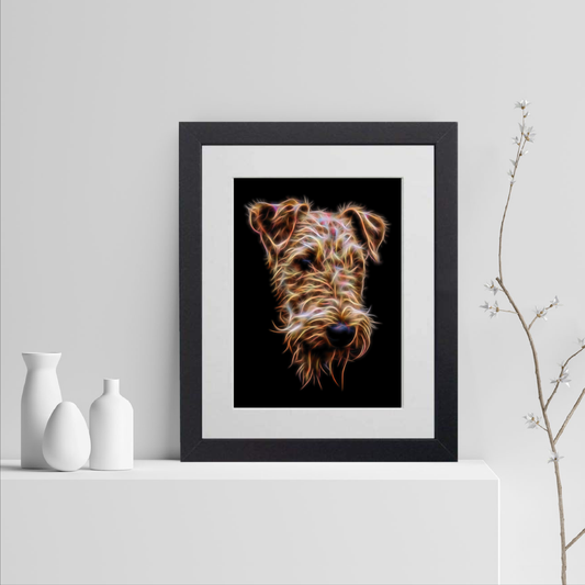 Airedale Terrier Print with Stunning Fractal Art Design. Various Sizes Available