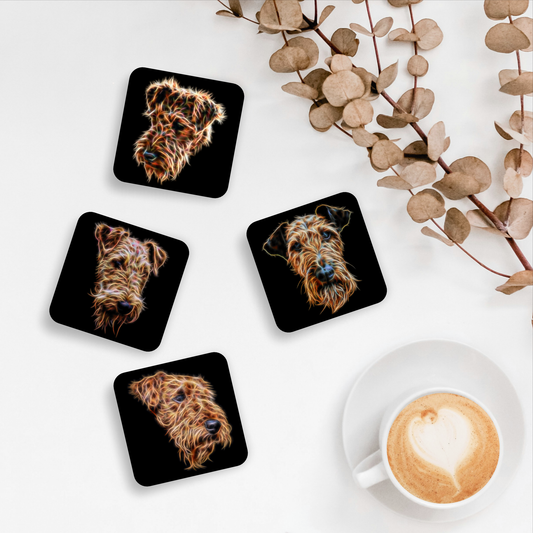 Airedale Terrier Coasters with Fractal Art Design. Perfect Airedale Lover Gift.
