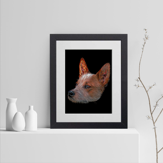 Australian Cattle Dog Print with Stunning Fractal Art Design. Various Sizes Available (Red Heeler)