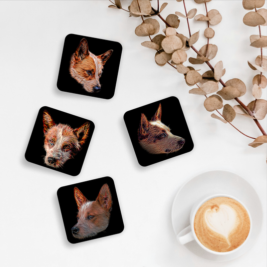 Australian Cattle Dog - Red Heeler Coasters, Set of 4, with Stunning Fractal Art Design, Red Heeler Owner Gift