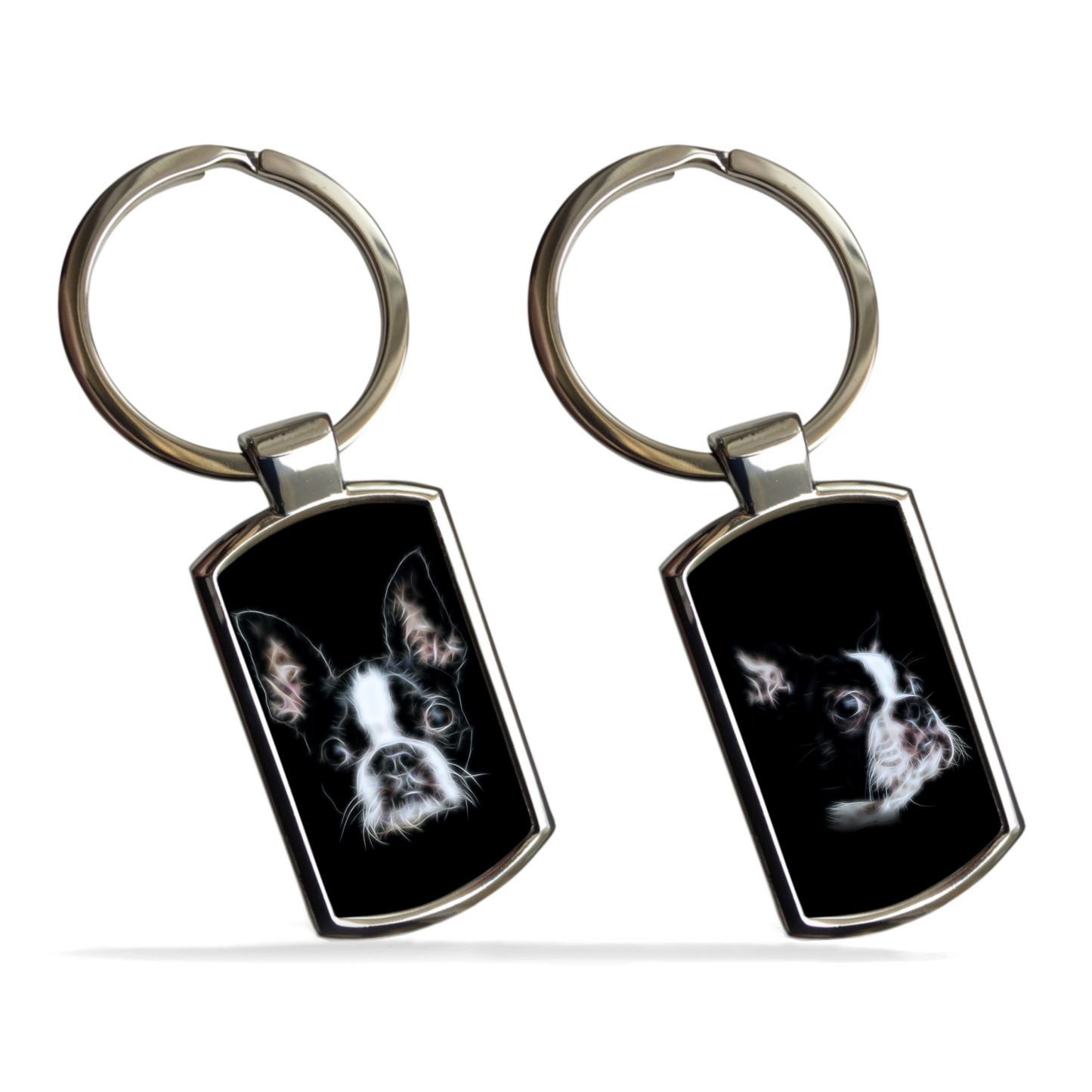 Boston Terrier Metal Rectangle Keyring