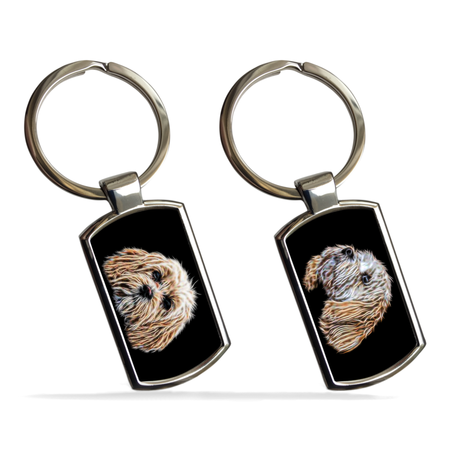 Apricot Cavachon Metal Rectangle Keyring .