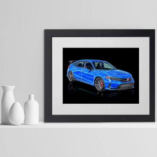 Honda Civic Type R FL5 Print with Stunning Fractal Art Design. Various Sizes and colours blue, green, orange, black, grey, and white available