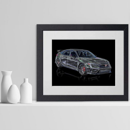 Honda Civic Type R FL5 Print with Stunning Fractal Art Design. Various Sizes and colours blue, green, orange, black, grey, and white available