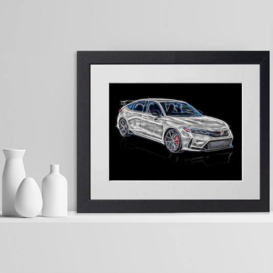 Honda Civic Type R FL5 Print with Stunning Fractal Art Design. Various Sizes and colours blue, green, orange, black, grey, and white available
