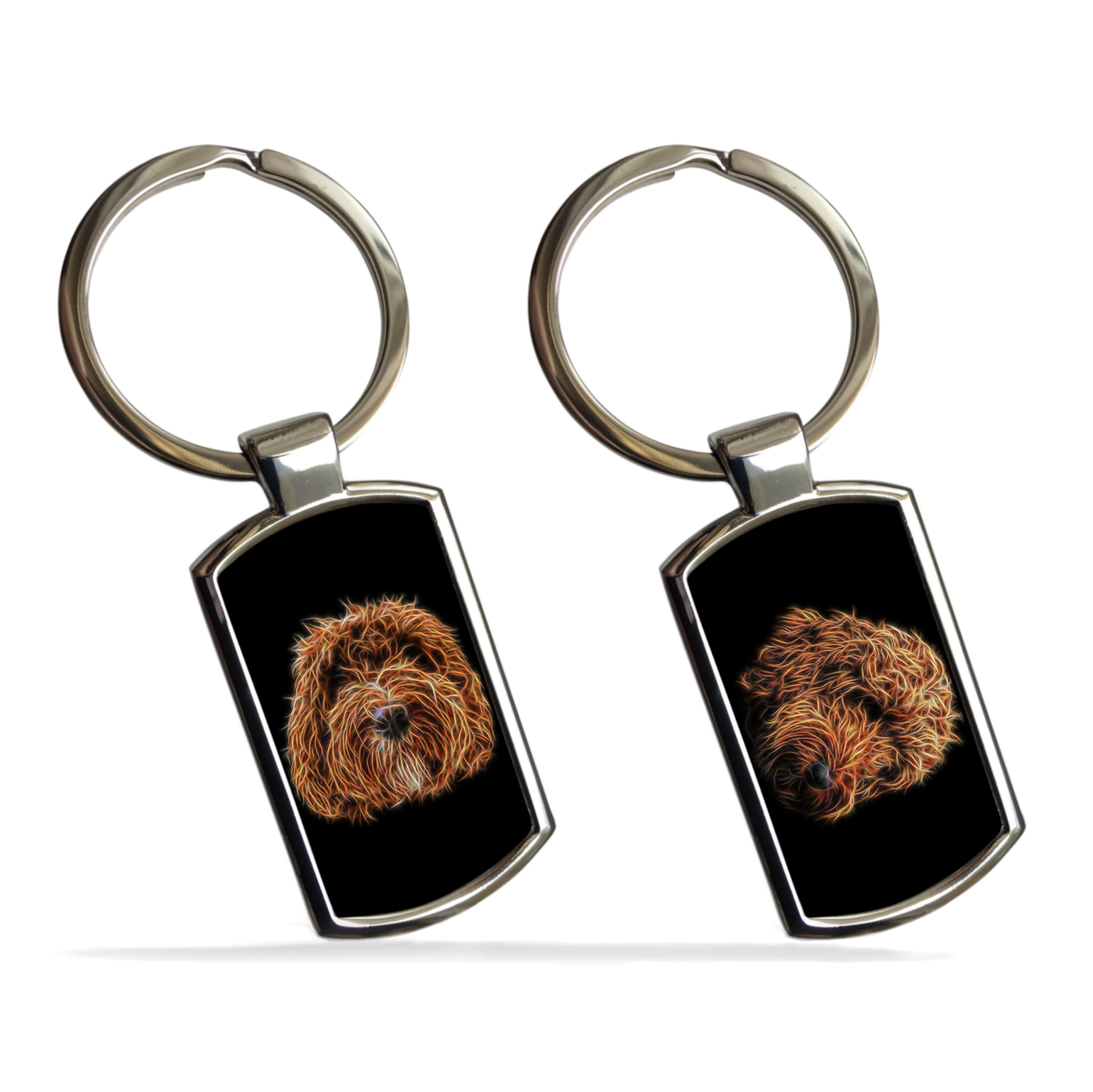 Red Labradoodle Metal Rectangle Keyring