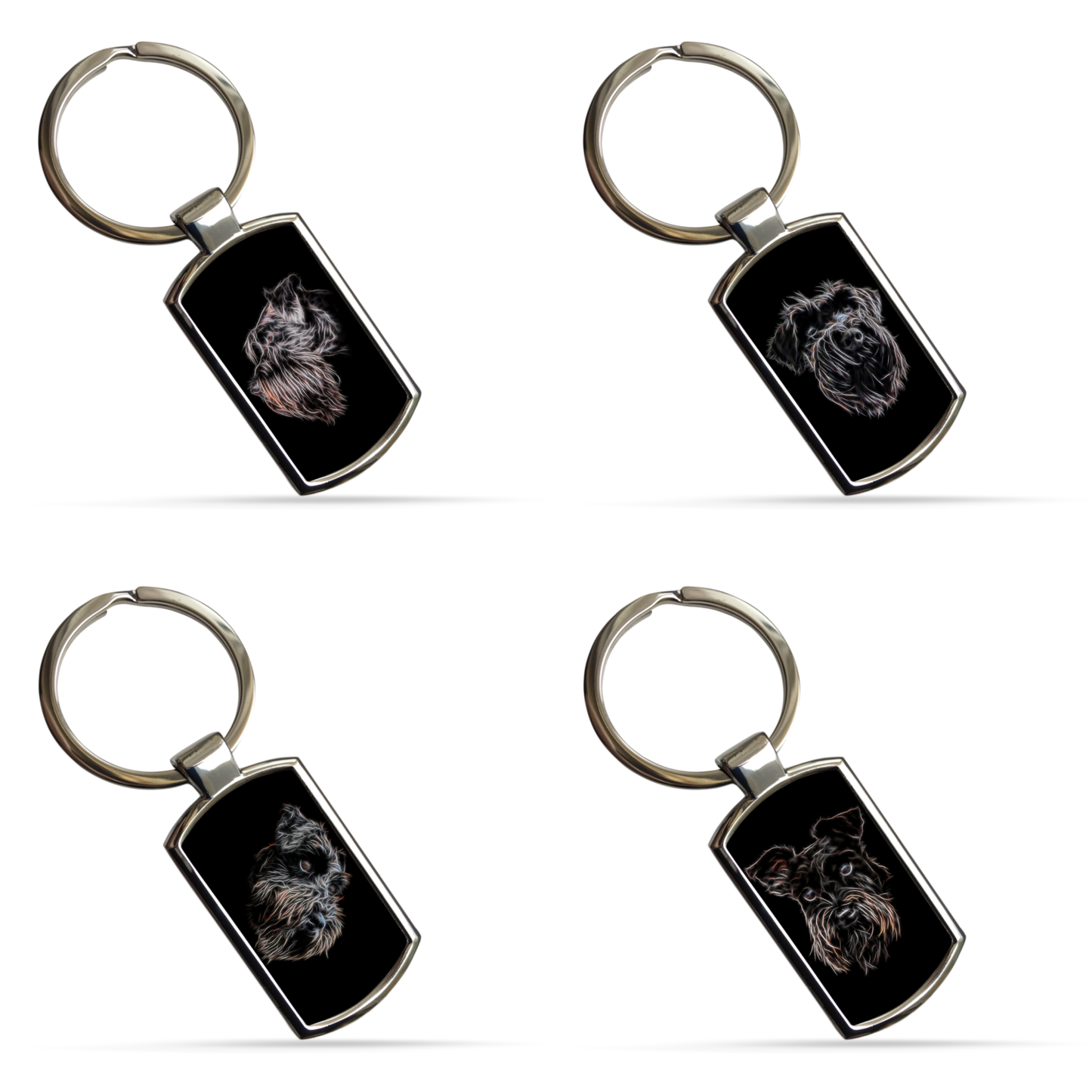 Black Schnauzer Metal Rectangle Keyring .