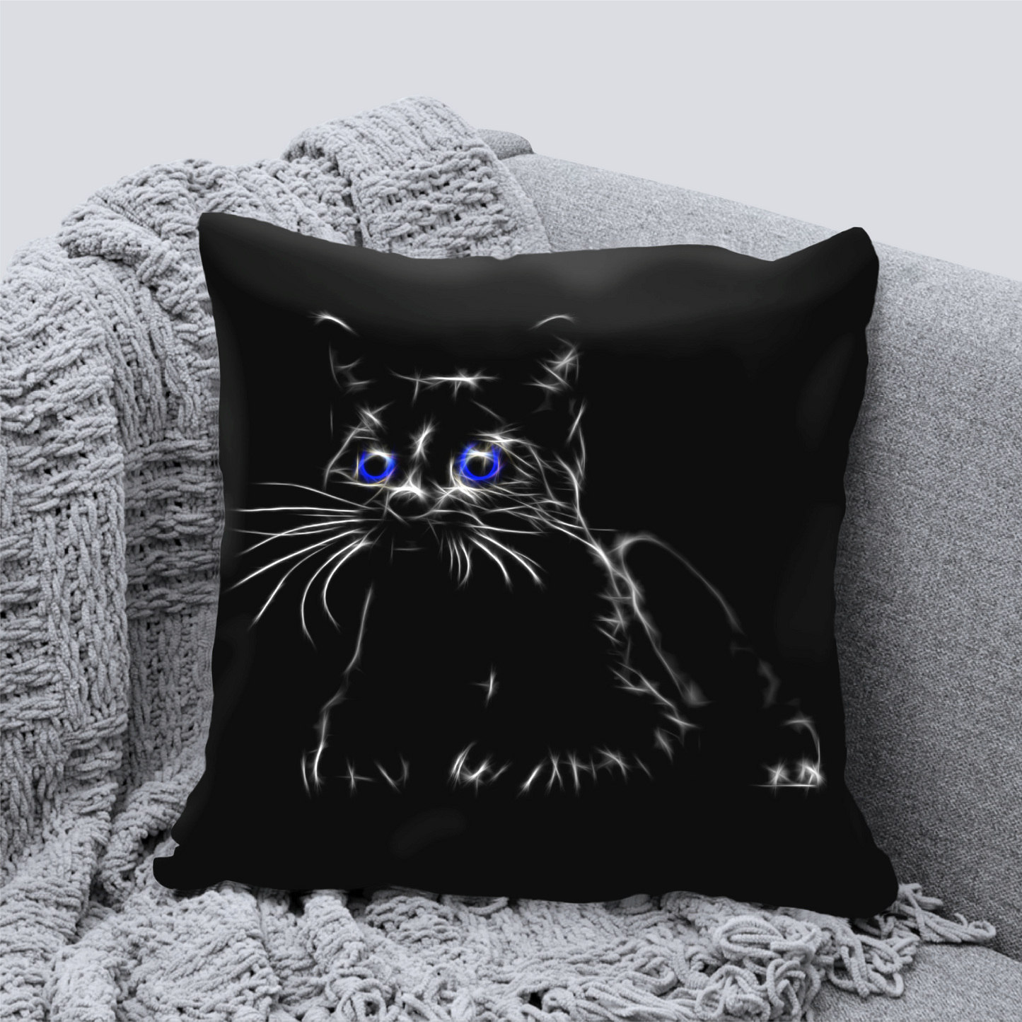Cat Cushion with Fractal Art Design. Includes Pillow Insert