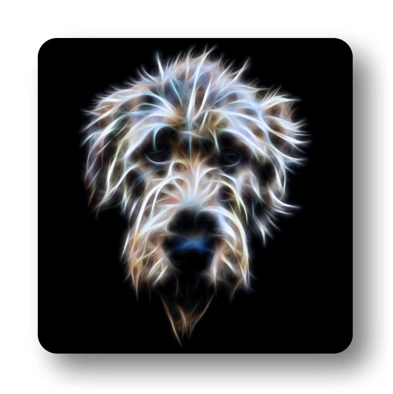 Irish Wolfhound Coasters, Set of 2, with Stunning Fractal Art Design.
