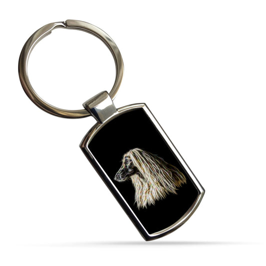 Afghan Hound Keychain with Fractal Art Design