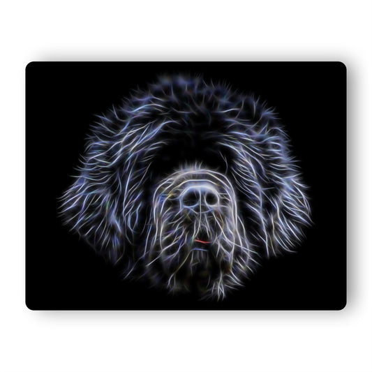 Black Newfoundland Dog Metal Wall Plaque with Fractal Art Design.