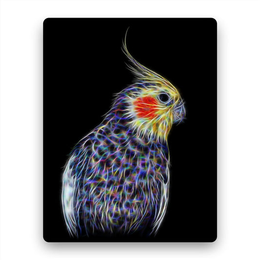 Cockatiel Aluminium Metal Wall Plaque with Stunning Fractal Art Design.