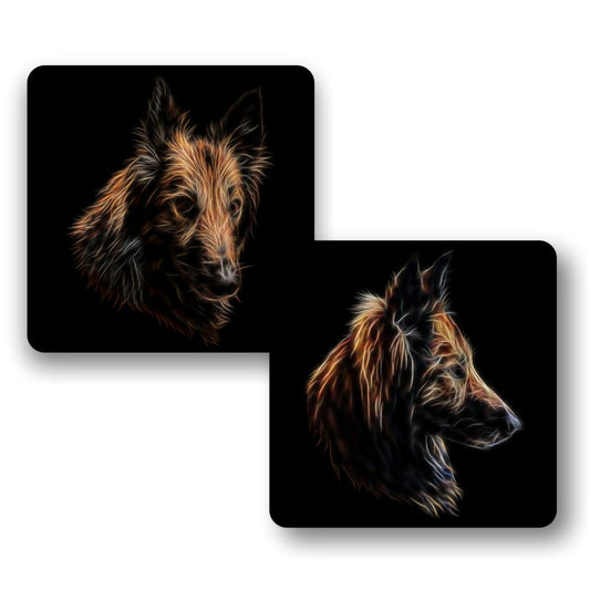 Belgian Shepherd, Belgian Tervuren Coasters, Set of 2, with Stunning Fractal Art Design.