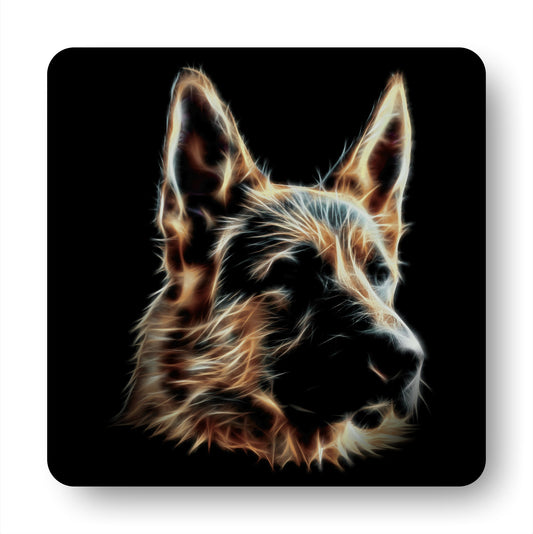 Black & Tan German Shepherd Coasters, Set of 4, with Stunning Fractal Art Design. Perfect Dog Lover Gift.