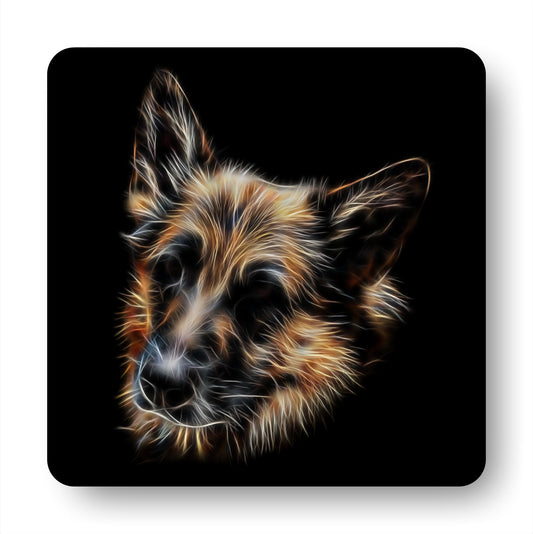 Black & Tan German Shepherd Coasters, Set of 4, with Stunning Fractal Art Design. Perfect Dog Lover Gift.