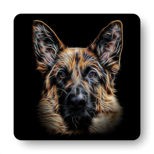 Black & Tan German Shepherd Coasters, Set of 4, with Stunning Fractal Art Design. Perfect Dog Lover Gift.