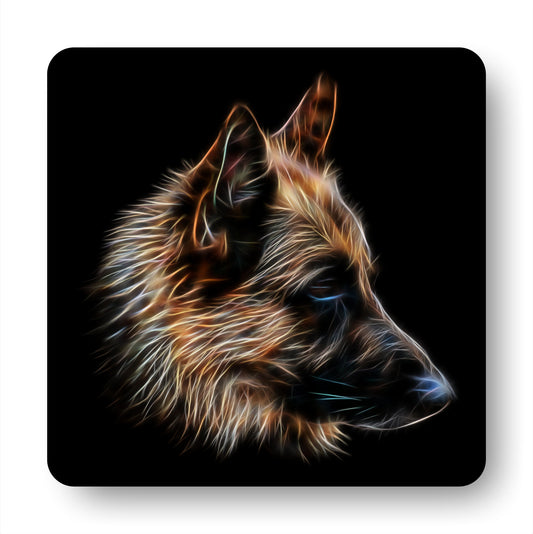 Black & Tan German Shepherd Coasters, Set of 4, with Stunning Fractal Art Design. Perfect Dog Lover Gift.