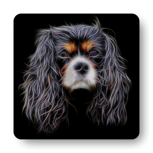 Tricolour King Charles Spaniel Coasters, Set of 4, with Fractal Art Design