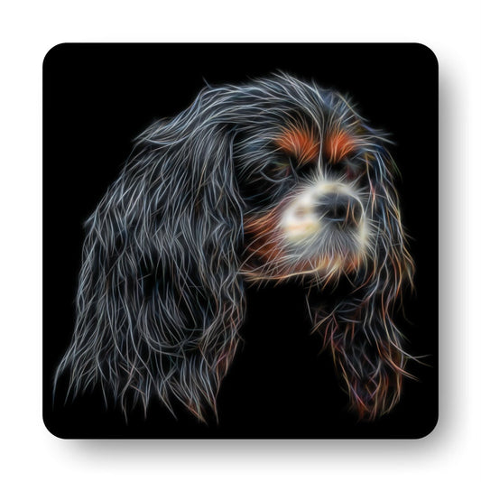 Tricolour King Charles Spaniel Coasters, Set of 4, with Fractal Art Design