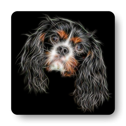 Tricolour King Charles Spaniel Coasters, Set of 4, with Fractal Art Design