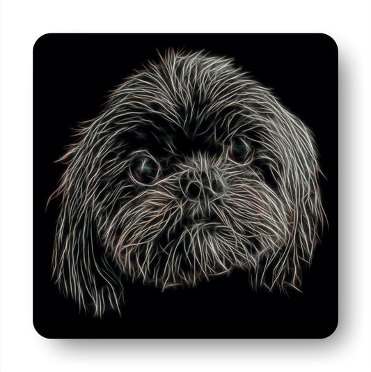 Black Shih Tzu Coasters with Fractal Art Design. Perfect Shih Tzu Owner Gift.