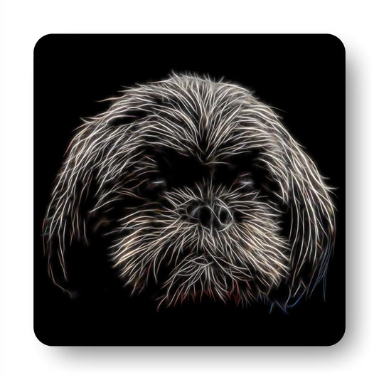 Black Shih Tzu Coasters with Fractal Art Design. Perfect Shih Tzu Owner Gift.