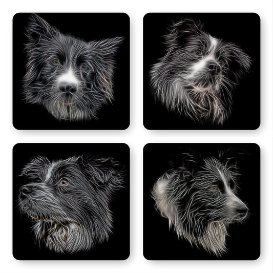 Border Collie Coasters, Set of 4, with Stunning Fractal Art Design. Perfect Border Collie Owner Gift.