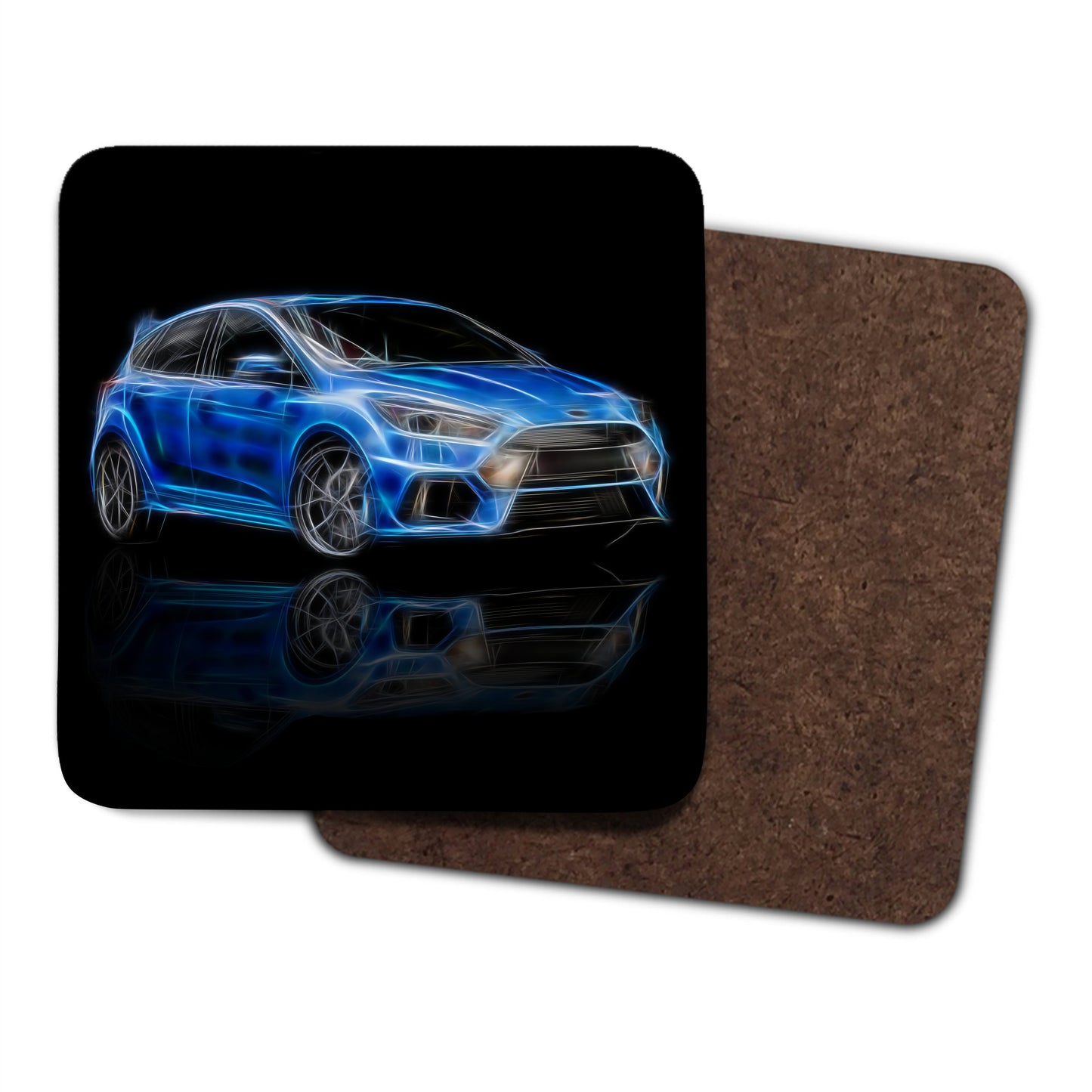 Ford Focus RS Coasters with Stunning Fractal Art Design. Various colours blue, green, orange, black, grey, and white available.