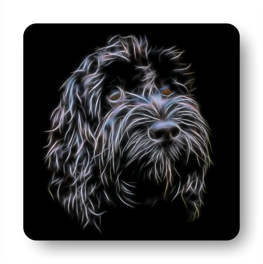 Black Cockapoo Coasters, Set of 4, with Stunning Fractal Art Design.