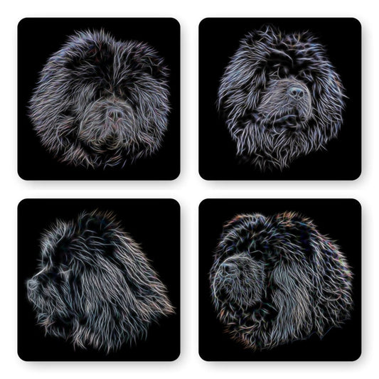 Black Chow Chow Coasters with Fractal Art Design