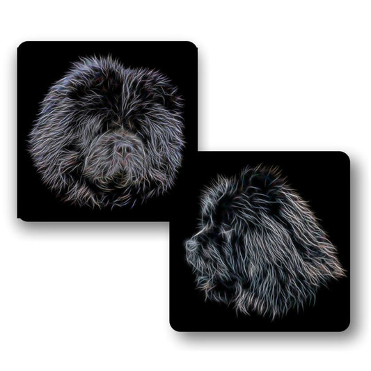 Black Chow Chow Coasters with Fractal Art Design