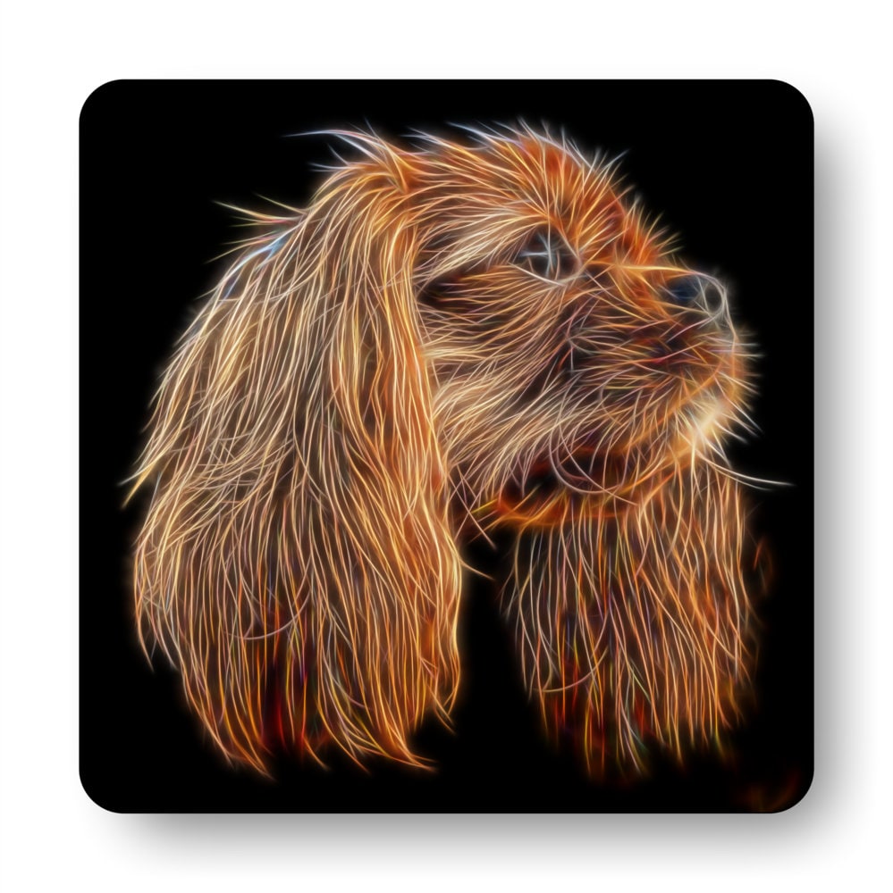 Ruby King Charles Spaniel Coasters, Set of 2, with Fractal Art Design