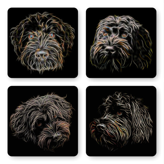 Black Labradoodle Coasters, Set of 4, with Stunning Fractal Art Design