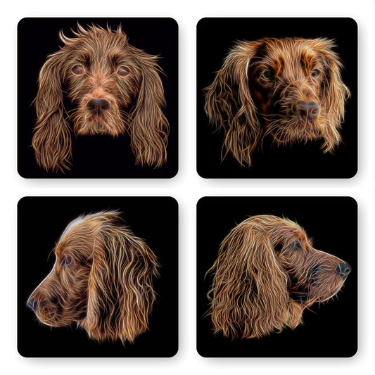 Red Working Cocker Spaniel Coasters with Stunning Fractal Art Design. Perfect Gift for Cocker Spaniel Owners.