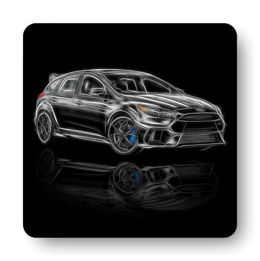Ford Focus RS Coasters with Stunning Fractal Art Design. Various colours blue, green, orange, black, grey, and white available.