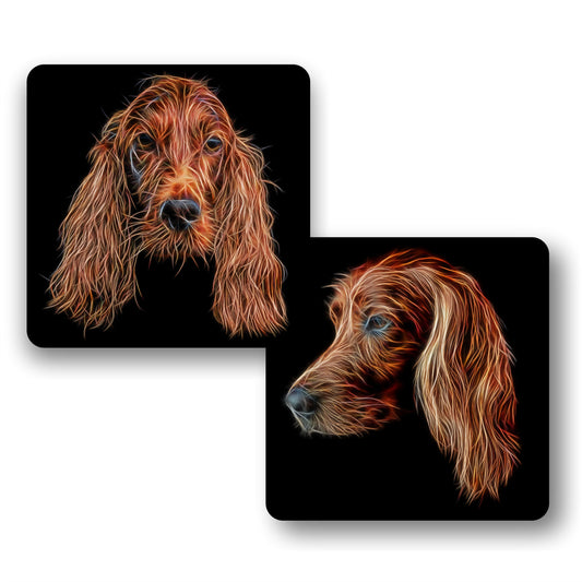 Irish Setter Coasters, Set of 2, with Stunning Fractal Art Design.