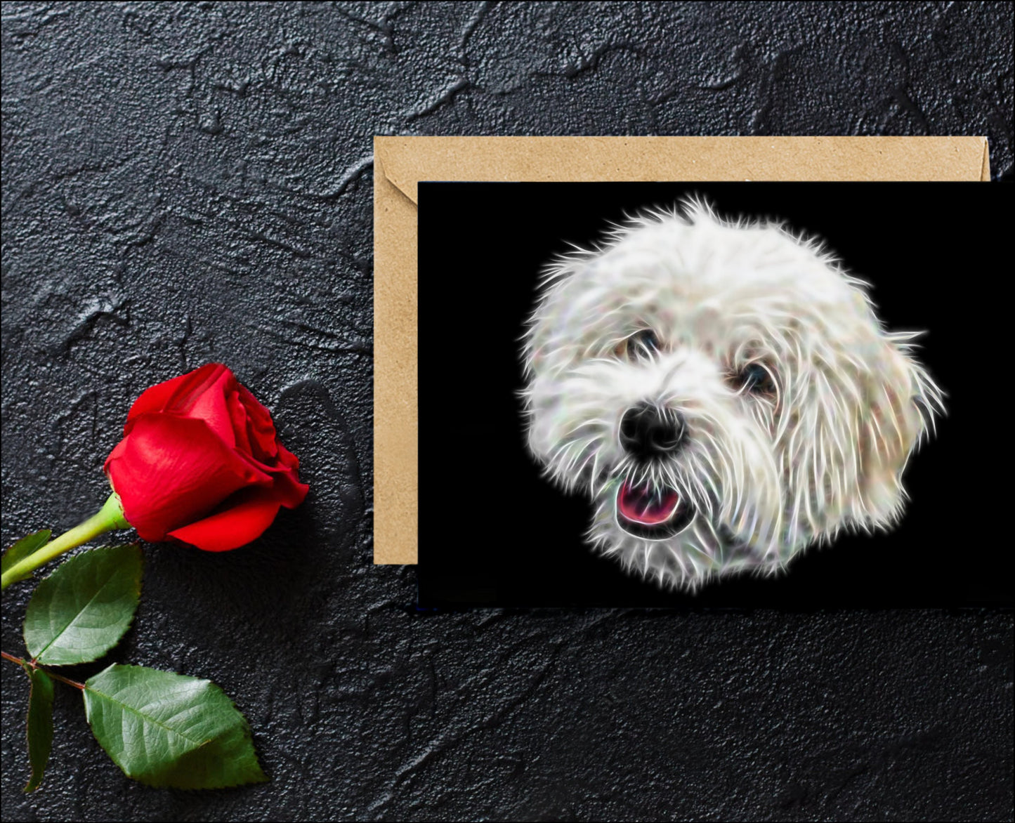 Coton De Tulear Greeting Card with Stunning Fractal Art Design. Blank Inside for Birthdays or any other Occasion