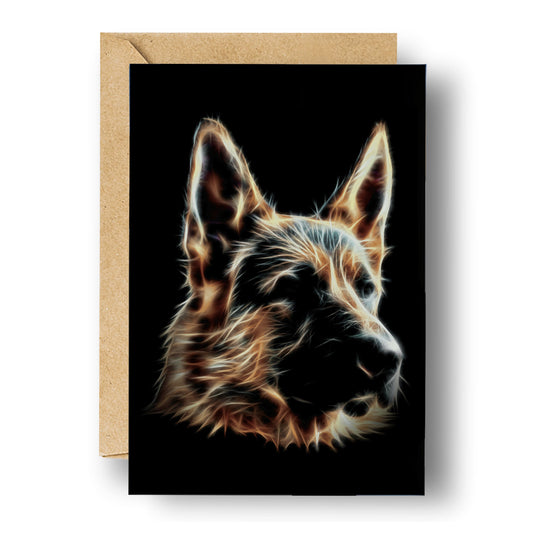 German Shepherd Greeting Card with Stunning Fractal Art Design. Blank Inside for Birthdays or any other Occasion