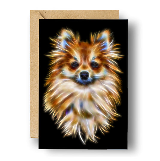 Pomeranian Greeting Card with Stunning Fractal Art Design. Blank Inside for Birthdays or any other Occasion