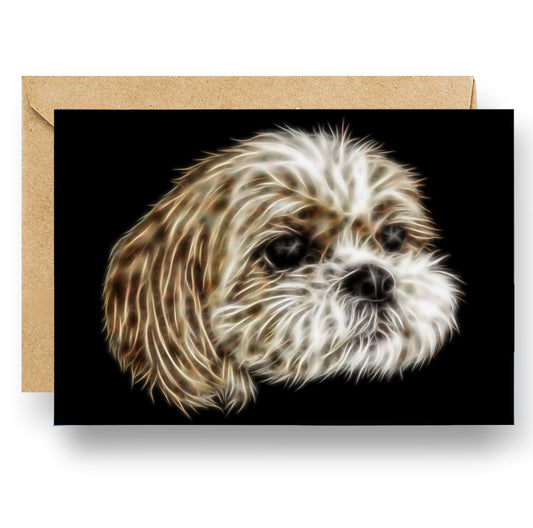 Shih Tzu Greeting Card with Stunning Fractal Art Design. Blank Inside for Birthdays or any other Occasion