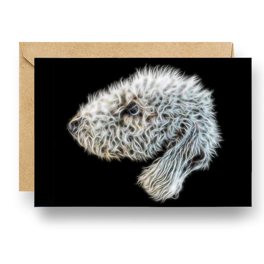 Bedlington Terrier Greeting Card with Stunning Fractal Art Design. Blank Inside for Birthdays or any other Occasion