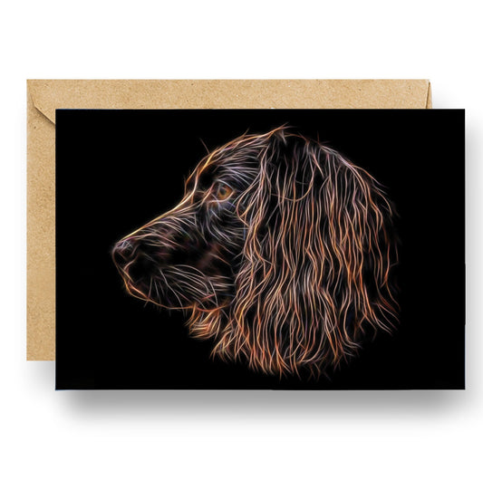 Chocolate Working Cocker Spaniel Greeting Card with Stunning Fractal Art Design. Blank Inside for Birthdays or any other Occasion