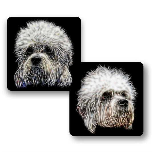 Dandie Dinmont Coasters, Set of 2, with Stunning Fractal Art Design.