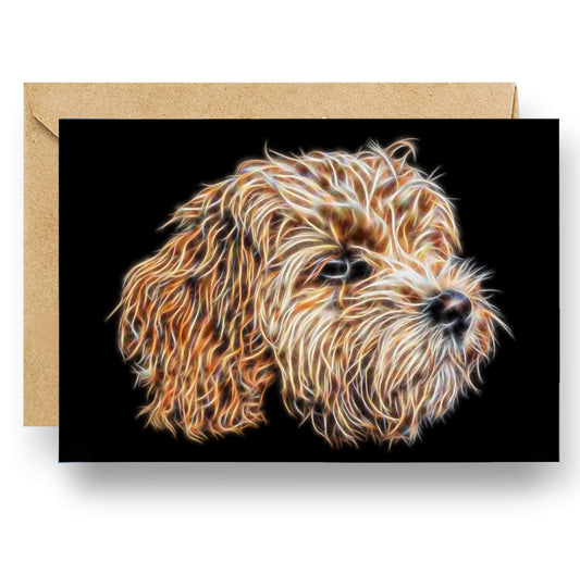 Apricot Cavapoo Greeting Card with Stunning Fractal Art Design. Blank Inside for Birthdays or any other Occasion