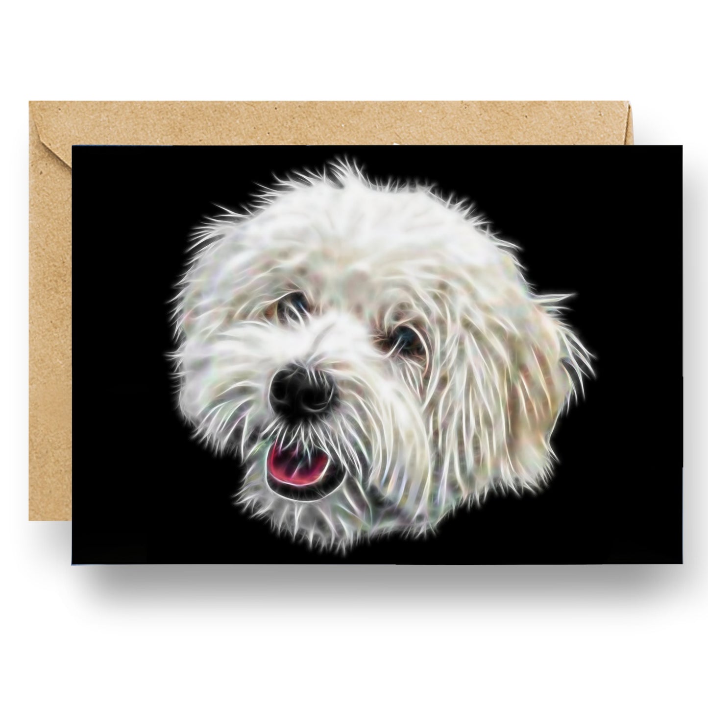 Coton De Tulear Greeting Card with Stunning Fractal Art Design. Blank Inside for Birthdays or any other Occasion