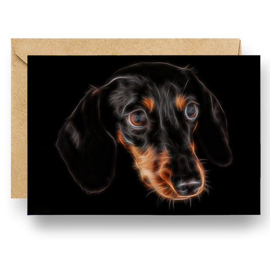 Black and Tan Dachshund Greeting Card with Stunning Fractal Art Design. Blank Inside for Birthdays or any other Occasion