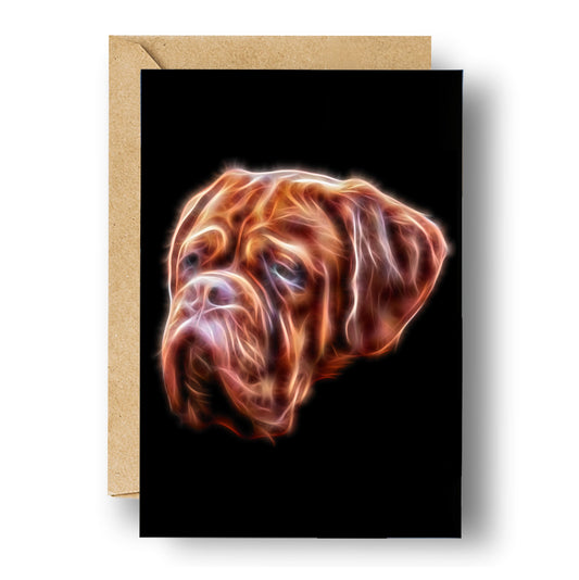 Dogue De Bordeaux Greeting Card with Stunning Fractal Art Design. Blank Inside for Birthdays or any other Occasion