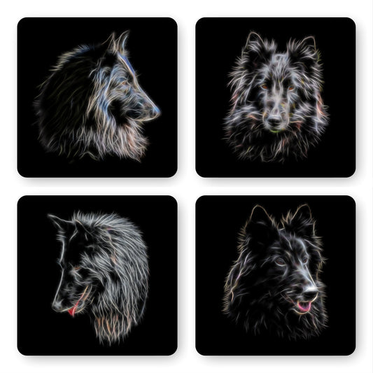 Belgian Shepherd Coasters, Set of 4, with Stunning Fractal Art Design. Belgian Groenendael